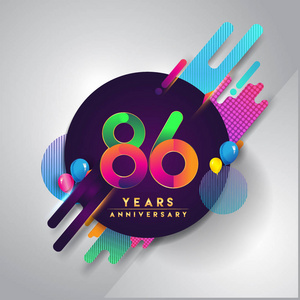 86周年纪念标志与彩色抽象背景，矢量设计模板元素的邀请卡和海报您的生日庆祝