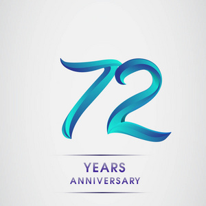 72周年庆祝标志型蓝色孤立在白色背景。 98岁生日贺卡及贺卡