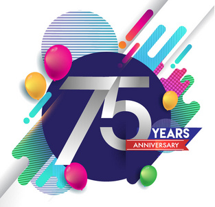 75周年标志与彩色抽象背景矢量设计模板元素的邀请卡和海报您的生日庆祝。