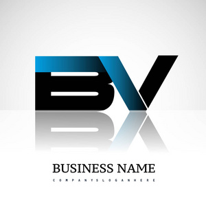 初始字母BV大写现代和简单的标志链接蓝色和黑色孤立在白色背景。 公司身份的矢量设计。