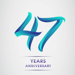 47周年庆祝标志型蓝色孤立在白色背景。 98岁生日贺卡及贺卡