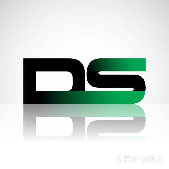 初始字母ds大写现代和简单的标志链接绿色和黑色隔离在白色背景.