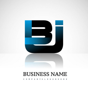 初始字母BJ大写现代和简单的标志链接蓝色和黑色孤立在白色背景。 公司身份的矢量设计。