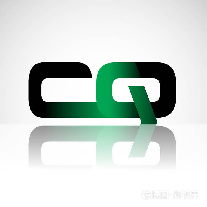 初始字母cq大写现代和简单的标志链接绿色和黑色孤立在白色背景.