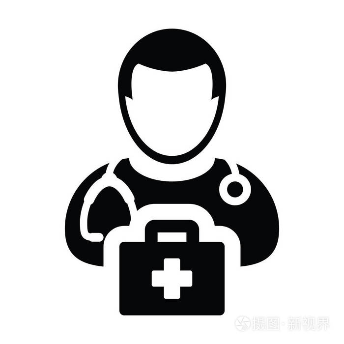 医生图标矢量男性个人简介化身与听诊器和急救包医疗咨询字形象形图插