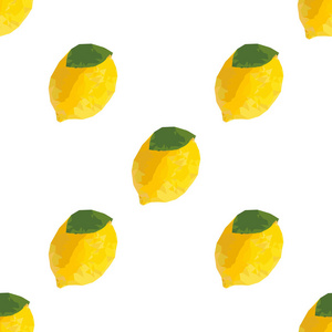 柠檬无缝图案，镶嵌效果。 多角黄色热带水果质地。 阳光明媚的夏季背景矢量插图