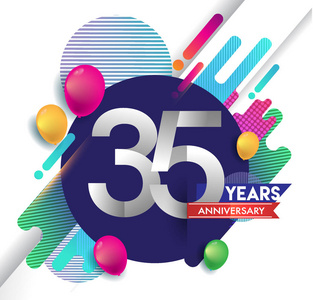 35周年纪念标志与彩色抽象背景矢量设计模板元素的邀请卡和海报您的生日庆祝。