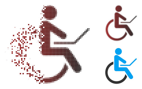 分散像素半色调轮椅图标图片
