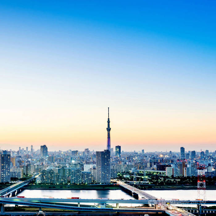 商业概念房地产企业建设全景现代城市天际线鸟眼鸟瞰东京天空树在戏剧