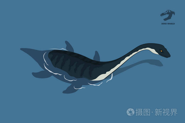 恐龙蛇颈龙在等距样式 侏罗纪怪兽在水中的孤立图像 卡通恐龙3d 图标 海洋爬行动物插画 正版商用图片12eyhe 摄图新视界