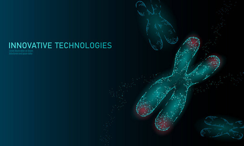 染色体 Dna 结构医学概念。低聚多边形端粒遗传病过程。转基因工程 Crispr Cas9 创新现代技术科学旗帜矢量插画