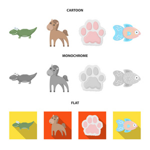 一个不切实际的卡通, 平面, 单色动物图标在集合中的设计。玩具动物矢量符号股票 web 插图