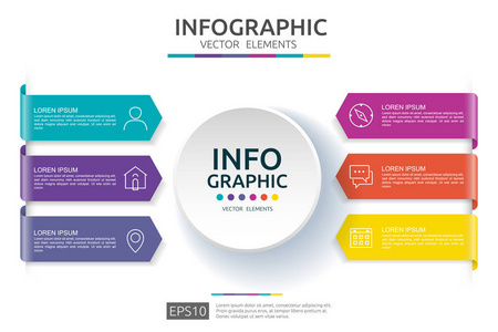 6个步骤信息。 时间线设计模板与三维纸标签。 有选择的商业概念。 内容图流程图步骤部分工作流程图布局图