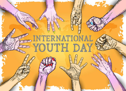 国际青年日是联合国指定的提高认识日。目的是围绕青年的文化和法律问题。每年8月12日庆祝。矢量。