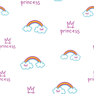 s pattern with rainbow, cloud, crown. Little Princess. Creative 