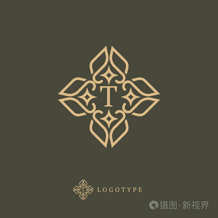 字母t向量标志. 老式徽章和标志型. 餐厅的商务标志,身份标签徽章.