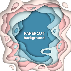 矢量背景与粘贴蓝色和玫瑰色纸切割形状。 三维抽象纸艺术风格设计布局为商业演示传单海报打印装饰卡小册子封面。