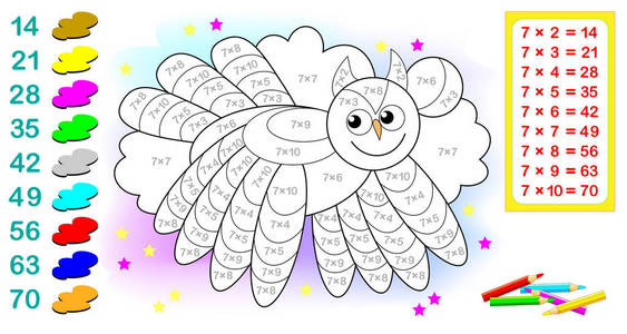 需要解决例子,并涂上相关的颜色. 矢量卡通形象.照片