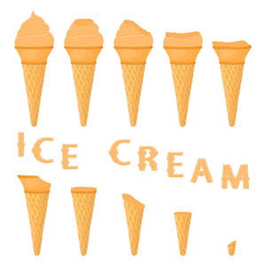 华夫饼锥上天然苹果冰淇淋的矢量图。 冰淇淋图案由甜的冷冰淇淋美味的冷冻甜点组成。 晶片锥中苹果的新鲜水果冰淇淋。