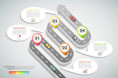 道路方式信息模板4个选项。 可用于工作流布局图编号选项时间表和步骤