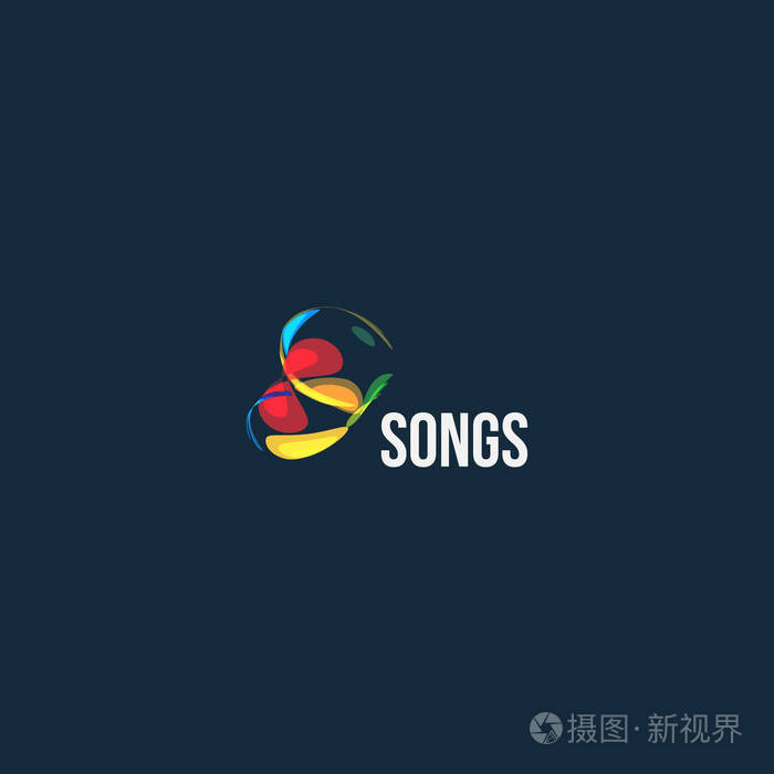 歌曲抽象矢量标识。音频波形设计图标。音乐播放标识模板。电波符号设计元素。歌曲抽象会徽。音响彩色标签