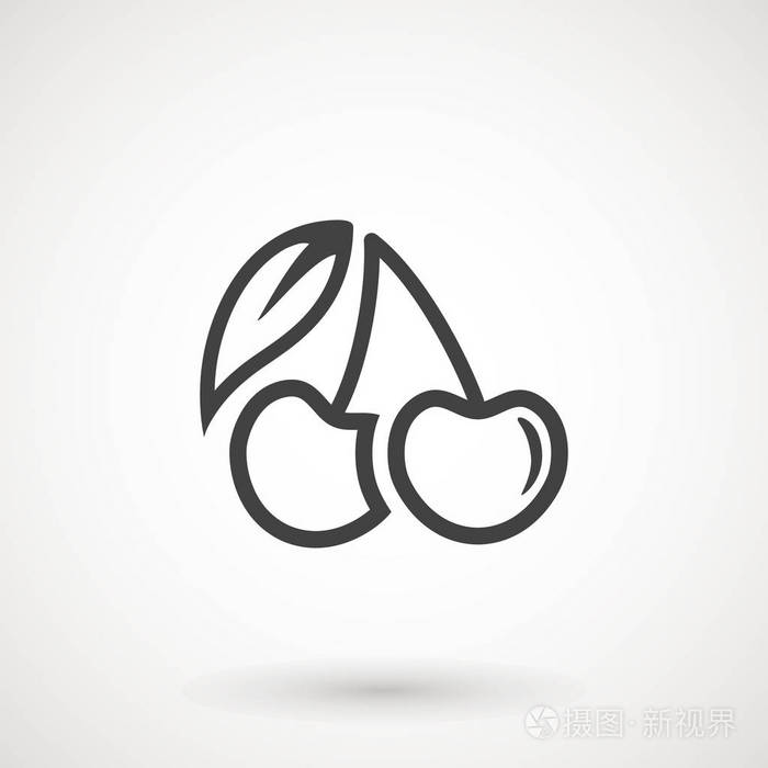 樱桃线图标矢量水果插图新鲜健康甜樱桃象形文字隔离在白色上.
