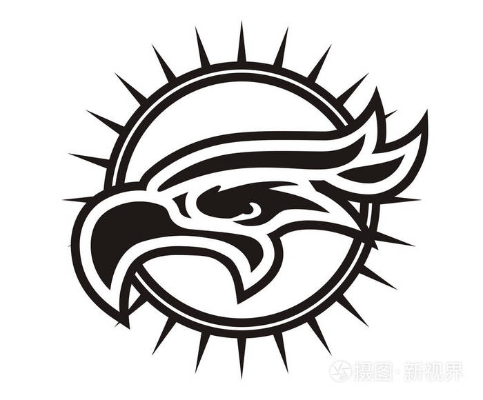 白色鹰头线艺术剪影形状像纹身标志设计插图运动队需要像足球棒球足球