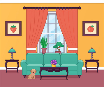 卡通房屋设备. 线性休息室背景.照片