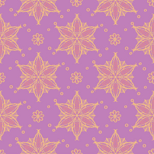 花卉无缝图案。 鲜艳的紫色背景，有彩色图案的壁纸纺织品和织物