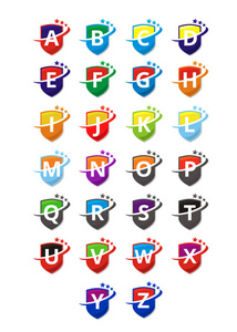 标志图形设计与现代清洁风格的保护或安全公司与初始类型的字母表在