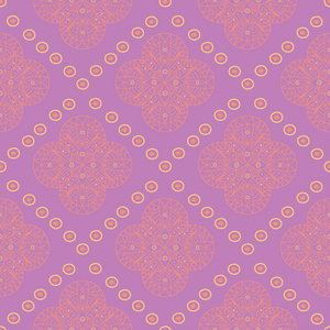 几何紫罗兰无缝图案。 明亮的彩色背景，粉红色和黄色元素的壁纸，纺织和织物