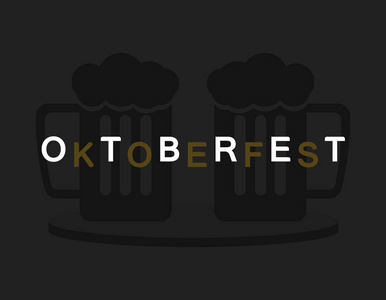 单词oktoberfest一个极简主义背景为oktoberfest假日两品脱啤酒