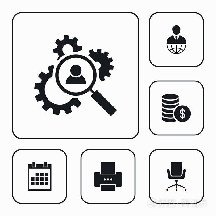 业务图标的矢量集. 简单的营销元素插图. 管理符号设计从办公室收集.