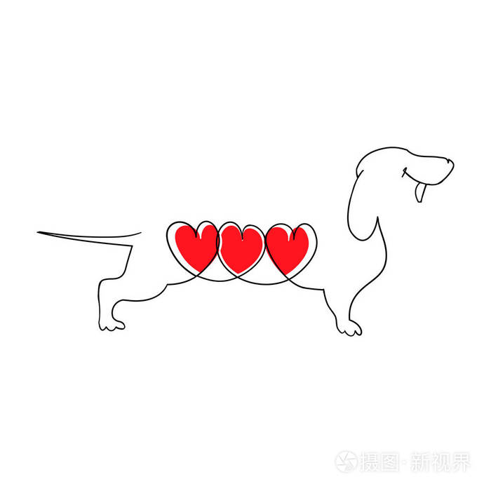 插画 三颗心的猎犬.卡通猎犬的爱情.狗的心脏.矢量插图的平面样式.