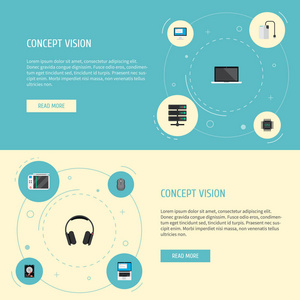 一套笔记本图标平面样式符号与控制设备, cpu, 游戏控制台和其他图标为您的 web 移动应用程序徽标设计