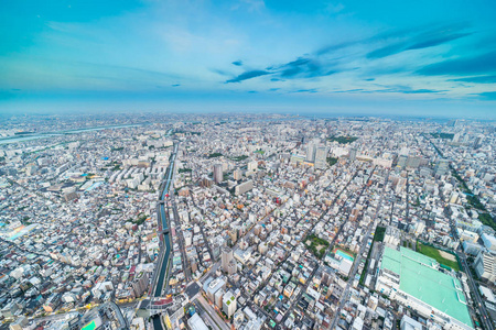 亚洲房地产和企业建设的商业理念日本东京城市天际线全景，在黄昏的天空和霓虹灯的夜晚