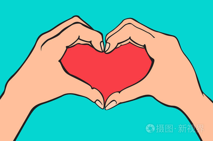 两只手做心脏标志情浪漫关系的概念孤立矢量插图线条样式艺术艺术