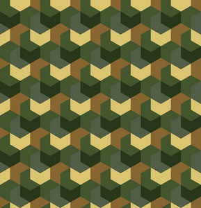 在简单的绿色和褐色卡其色重复模式无缝伪装。多边形马赛克系列为您设计。向量