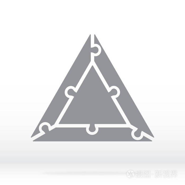 简单的图标三角形拼图在灰色。简单的图标三角形拼图的四元素的灰色背景。平面设计。矢量插图 Eps10
