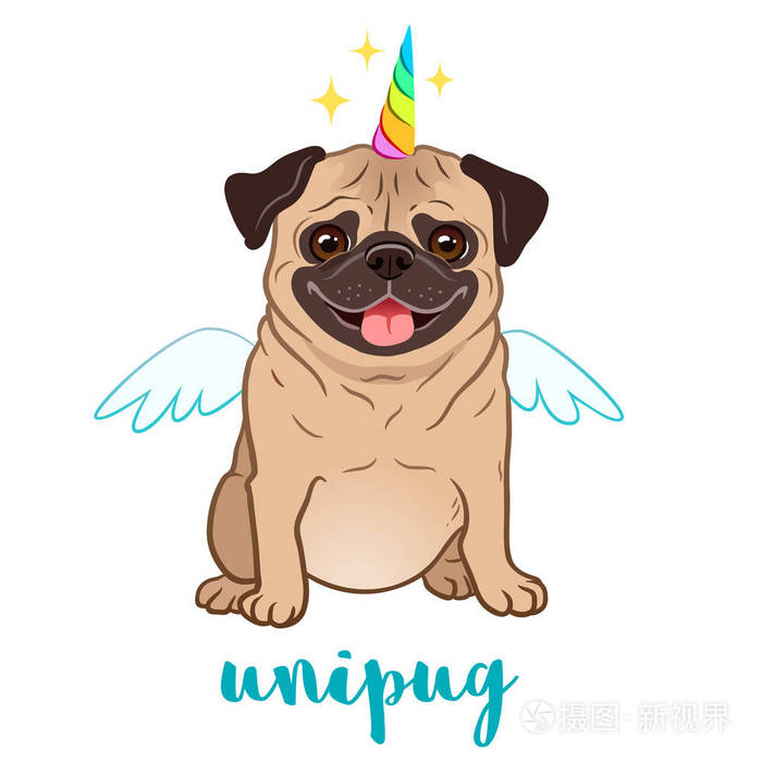 独角兽pug犬与喇叭和翅膀矢量卡通插图 可爱有趣的胖嘟嘟的小狗笑着伸出舌头 孤立在白色上 幽默 神奇 神话 般的生物 相信自己 插画 正版商用图片12g9b9 摄图新视界 独角兽pug犬与喇叭和翅膀矢量卡通插图 可爱有趣的胖嘟嘟的小狗笑着伸出舌头 孤立在白色上 幽默 神奇 神话 般的生物 相信自己 插画 正版商用图片12g9b9 摄图新视界