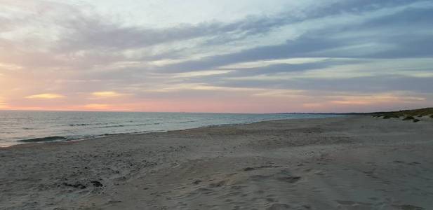 波罗的海海滩海滨海岸线在日落在夏季傍晚。