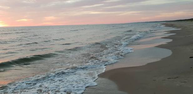 波罗的海海滩海滨海岸线在日落在夏季傍晚。