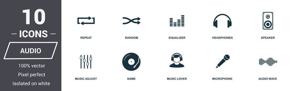 音频控件图标设置。优质的符号系列。音频控件图标设置简单的元素。可在网页设计应用程序软件打印中使用