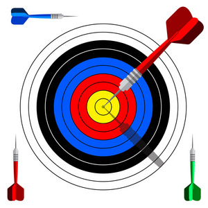 目标飞镖图标。 模板矢量设计为商业目标广告拍摄目标营销解决方案的概念。