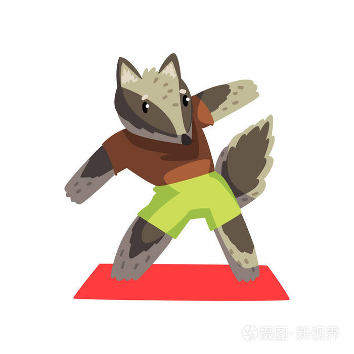 可爱的浣熊做运动运动穿制服, 体育动物性格, 健身和健康生活方式矢量