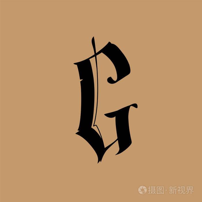 哥特式风格的字母g. 矢量. 字母表. 这个符号是孤立在金色背景上的.