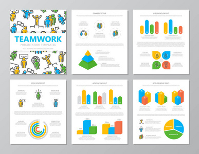 一套彩色的人力资源和业务组织管理元素的多用途 a4 演示模板幻灯片与图表和图表。传单, 企业报告, 市场营销, 广告