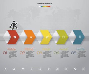 5个步骤的时间表信息要素。 五步信息矢量横幅可用于工作流布局图展示教育或任何数字选项。 eps10。