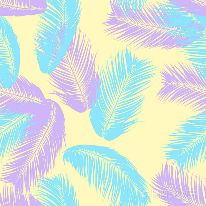 热带棕榈树叶子。矢量无缝模式。简单的剪影椰子叶子剪影。夏季花卉背景。丛林枝叶。纺织品设计的异国情调棕榈树时尚壁纸