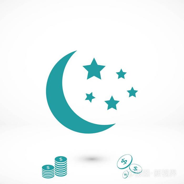 月亮和星星图标平面设计最佳矢量图标